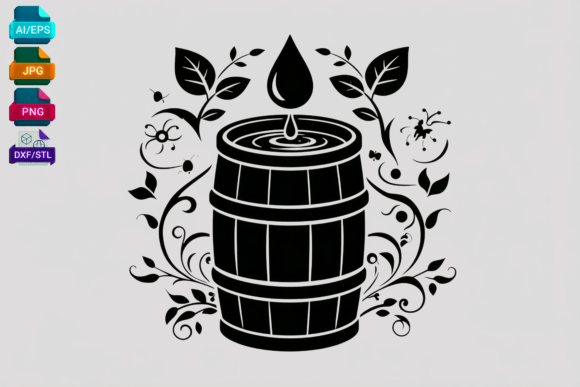 Barrel with Floral Swirls SVG Clipart