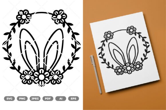 Bunny Ears Floral Frame SVG Clipart