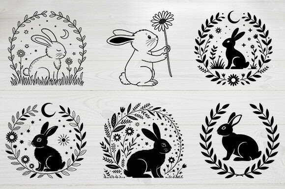 Cute Bunny SVG Bundle, Floral Bunny SVG
