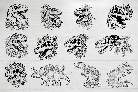 Dinosaur Svg Bundle, Floral Dinosaur Svg