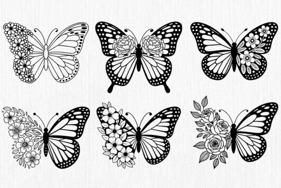 Floral Butterfly SVG Bundle, Butterfly W