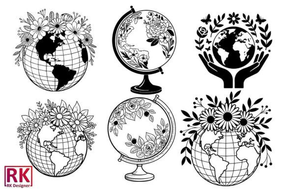 Floral Globe Svg, Earth Svg Vector Bundle