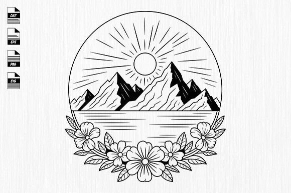 Floral Mountain Svg, Nature Landscape Svg