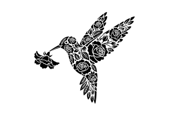Hummingbird Rose Floral Design SVG