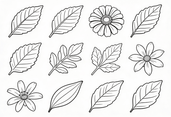 Outline Floral Elements SVG Clipart