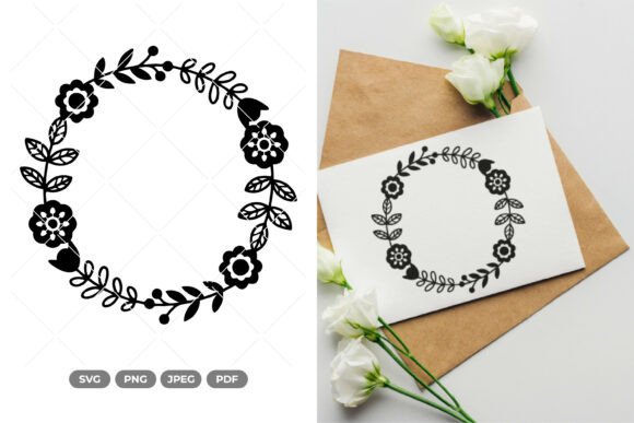 Scandinavian Floral Wreath SVG Clipart