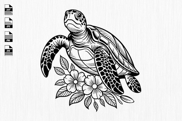 Sea Turtle with Flowers Svg, Floral Turte