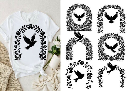 Silhouette Birds and Floral Vector Svg