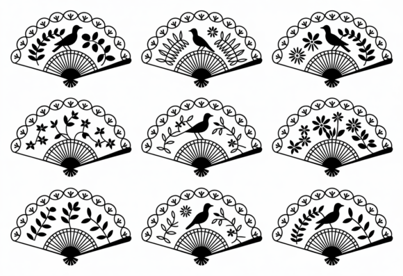Vintage Bird and Floral Fan SVG Clipart