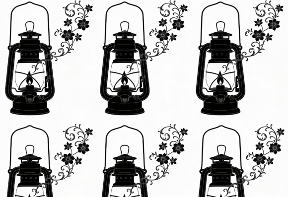Vintage Lantern Floral Silhouette SVG