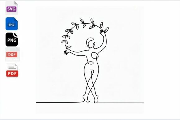Woman Line Art SVG Floral Wreath Dancer